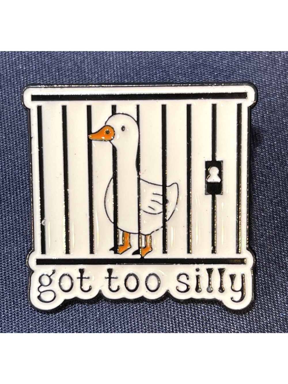NWOT White Duck Goose Bird Got Too Silly Lapel Pin Enamel Kawaii Prison Jail